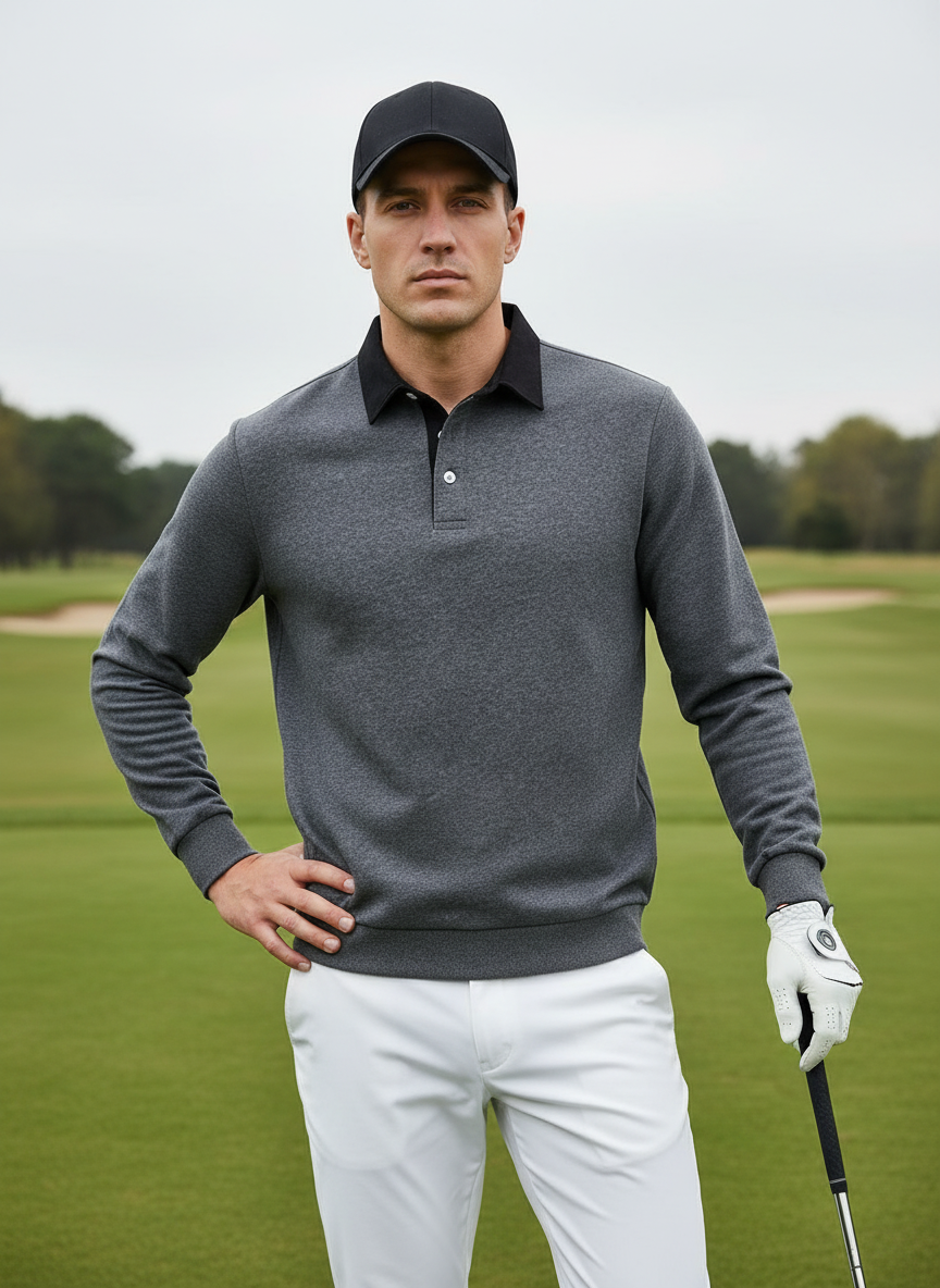 More Than Basic Men's Golf Button Up Collared Sweatshirt