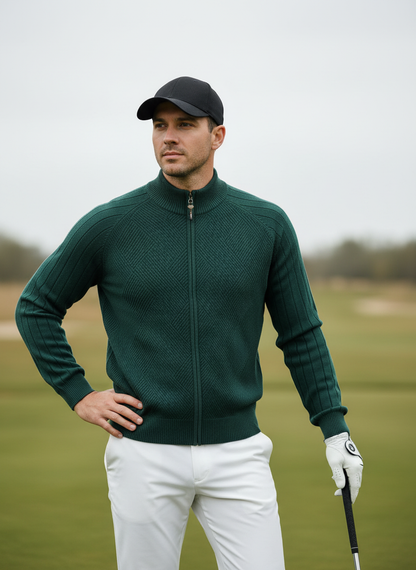 More Than Basic Men's Golf Knit Full Zip Cardigan