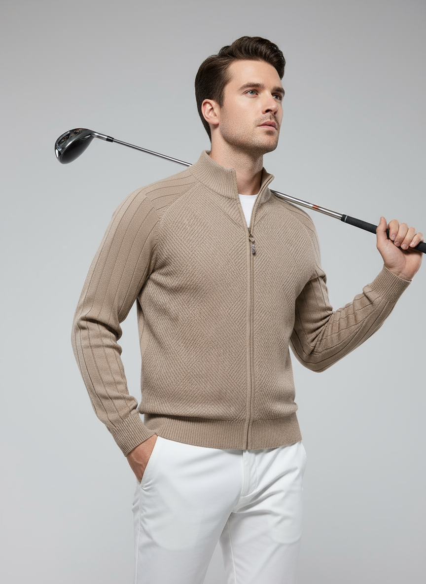 More Than Basic Men's Golf Knit Full Zip Cardigan