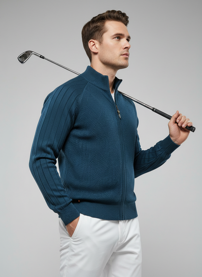 More Than Basic Men's Golf Knit Full Zip Cardigan