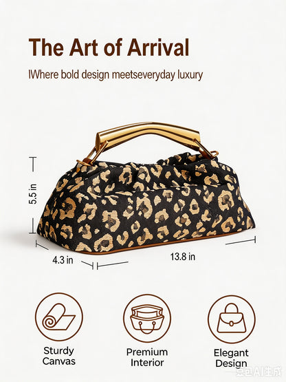 Leopard Jacquard Canvas Pleated Frame Bag