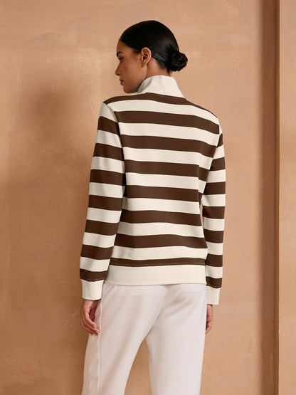 More Than Basic Striped Waffle Textured Golf Sweatshirt