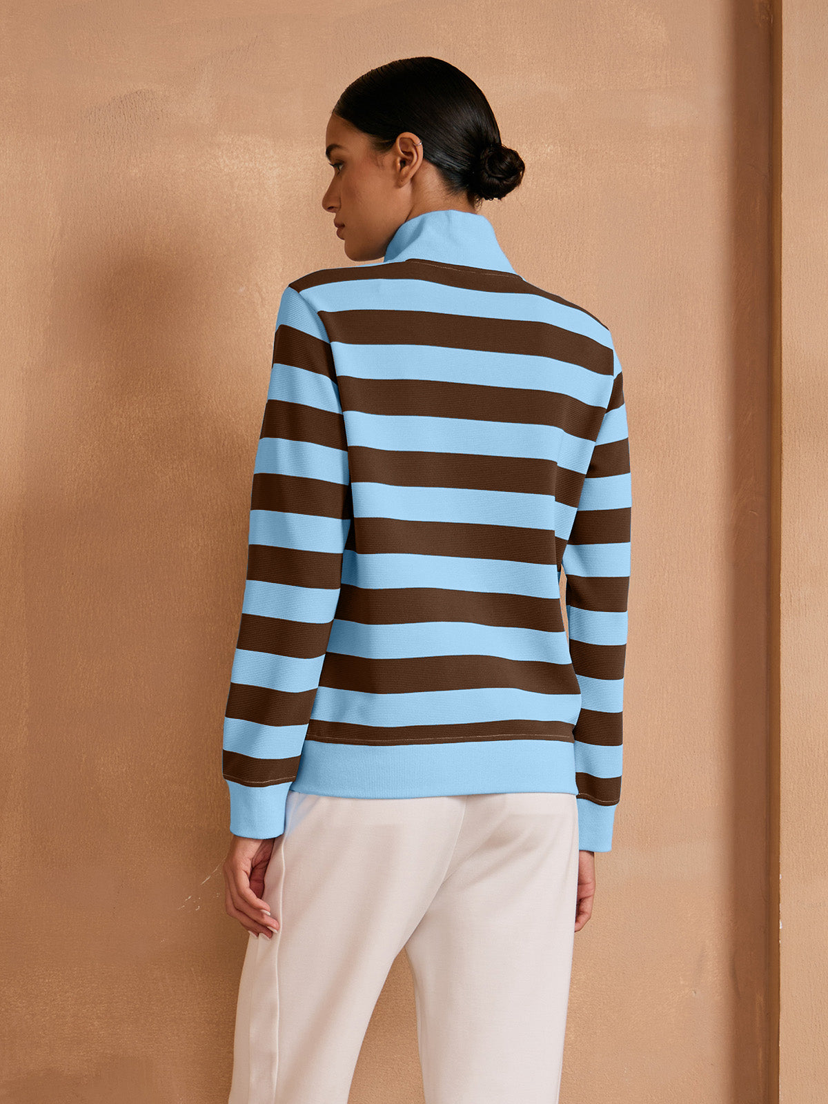 More Than Basic Striped Waffle Textured Golf Sweatshirt