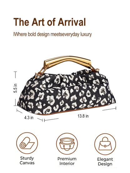 Leopard Jacquard Canvas Pleated Frame Bag