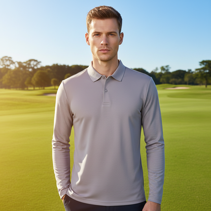 Aqua Wool Camisa Polo de Manga Larga para Hombre con Botones a Presión