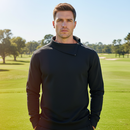 Sudadera básica para hombre con cuello irregular y cremallera, manga larga