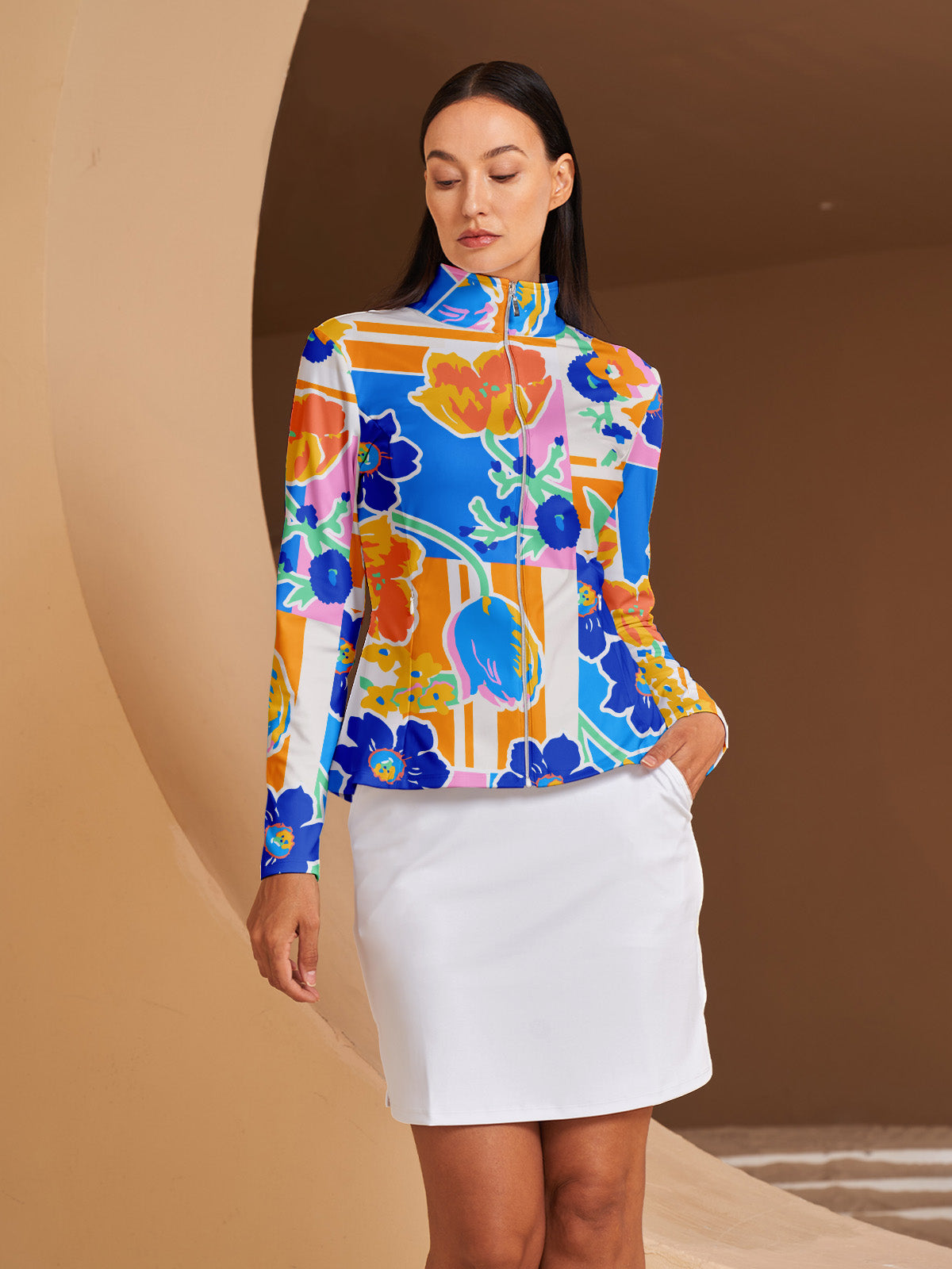 Hyped-up Tropical Ruffle Golf Jacket Sun Protection