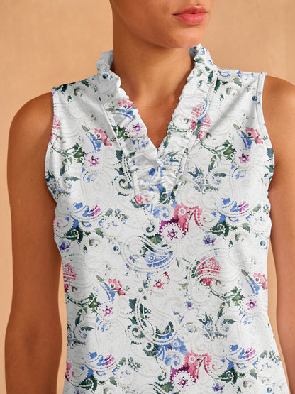 Pretty Feminine Ruffle V-Neck Tank Top UPF50+