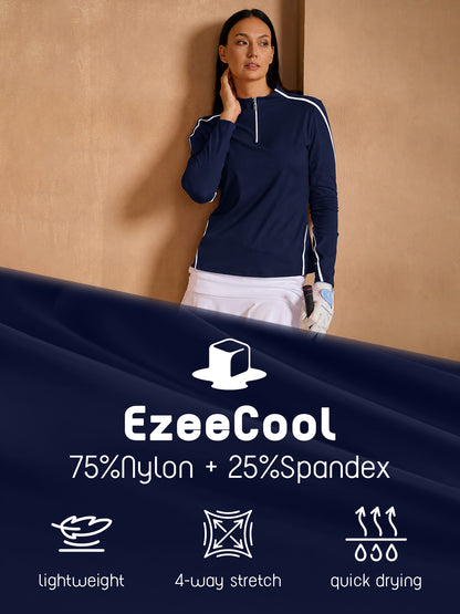 Navycore Long Sleeve Trimmed Mock Neck Golf Shirt