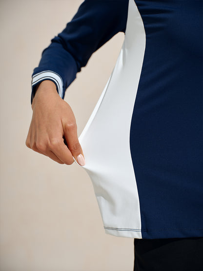 Navycore 長袖 カラーブロック クォータージップ UPF50+