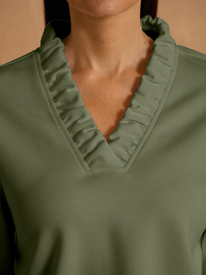 UltraSoft Long Sleeve Ruffle V-Neck Sweatshirt