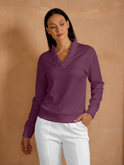 UltraSoft Long Sleeve Ruffle V-Neck Sweatshirt