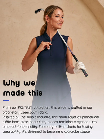 Vestito premium senza maniche asimmetrico con rifiniture, lunghezza 36,5 pollici, UPF50+