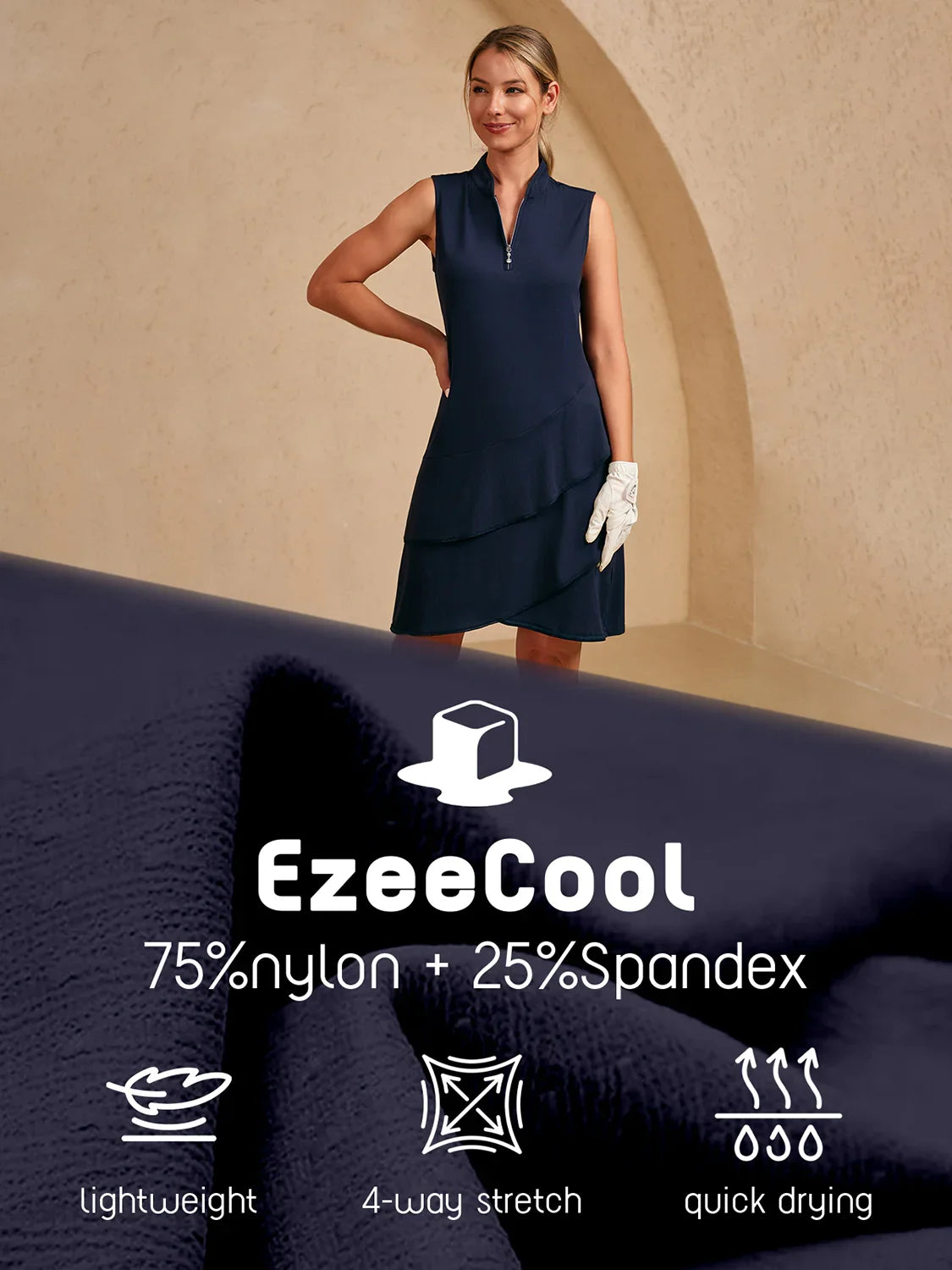 Vestito premium senza maniche asimmetrico con rifiniture, lunghezza 36,5 pollici, UPF50+