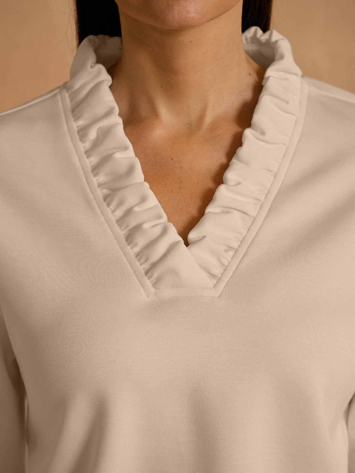 UltraSoft Long Sleeve Ruffle V-Neck Sweatshirt