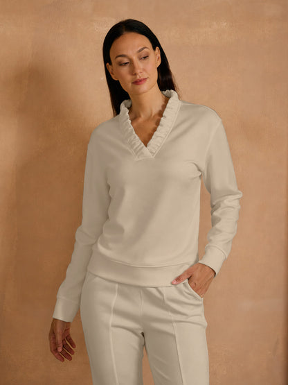 UltraSoft Long Sleeve Ruffle V-Neck Sweatshirt