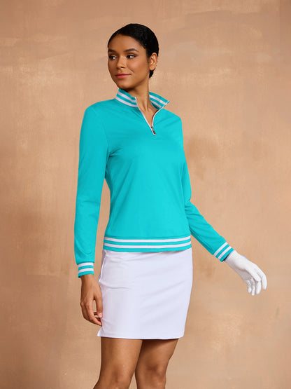 ネイビーコア 長袖ゴルフシャツ クォータージップ UPF50+