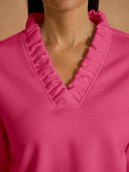 UltraSoft Long Sleeve Ruffle V-Neck Sweatshirt