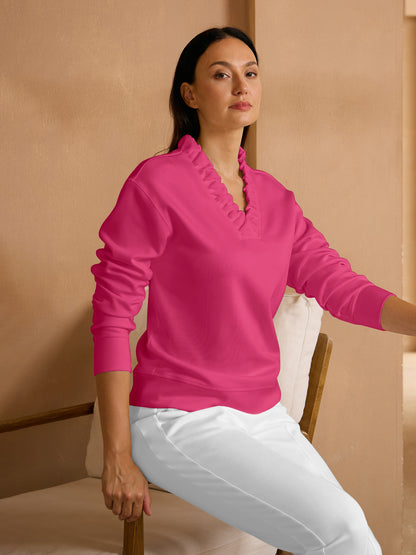 UltraSoft Long Sleeve Ruffle V-Neck Sweatshirt