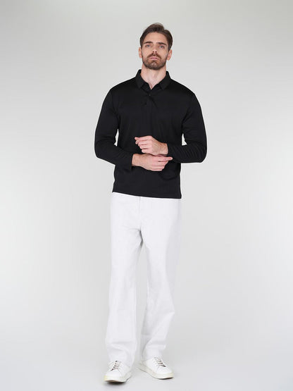 Aqua Wool Camisa Polo de Manga Larga para Hombre con Botones a Presión