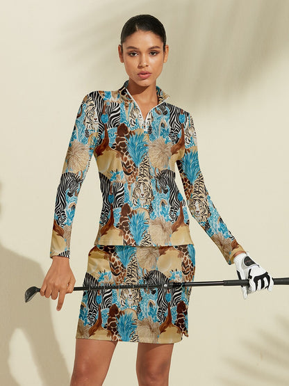 Wildlife Party Silky Golf Shirt Quarterzip UPF50+