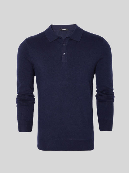 Aqua Wool Camisa Polo de Manga Larga para Hombre