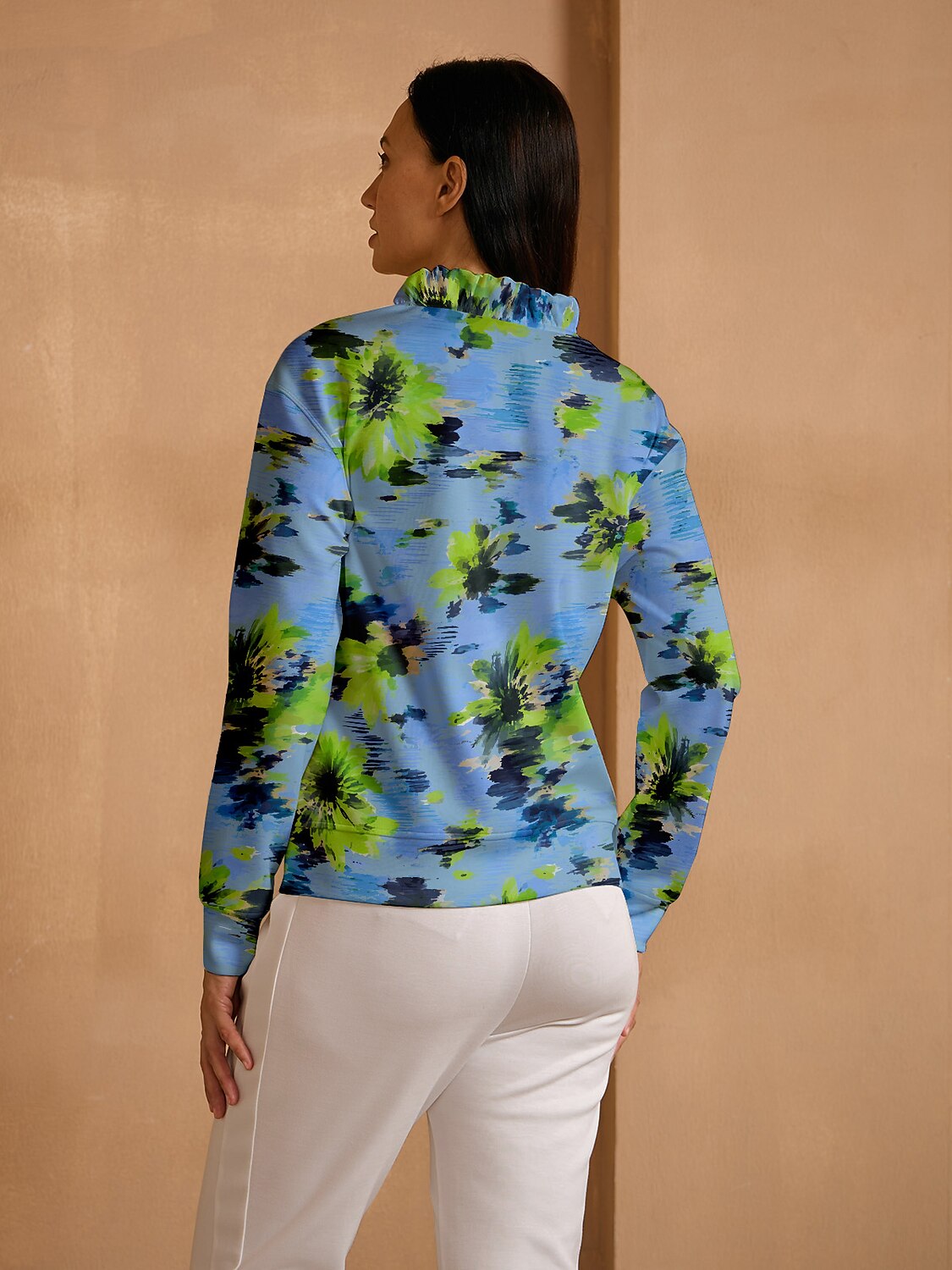 Botanical Energy Long Sleeve Ruffle V-Neck Sweatshirt