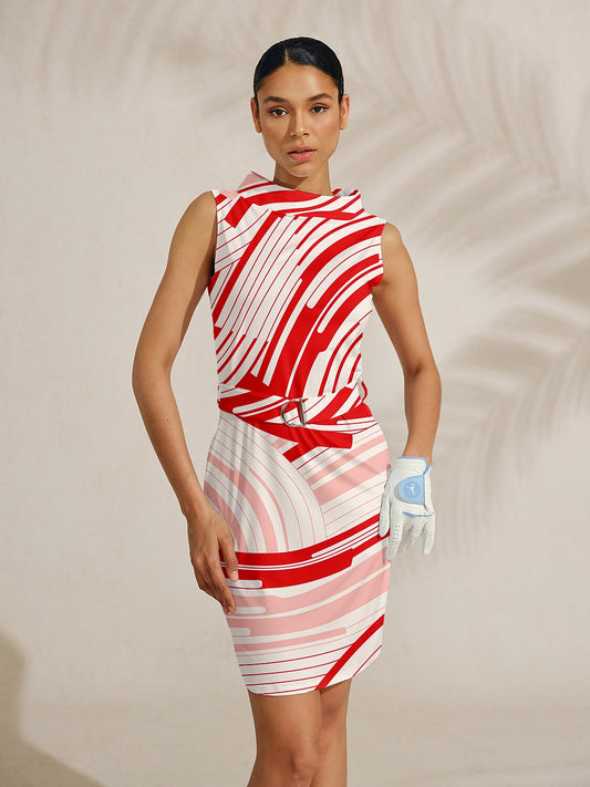 Playful Nautical Sleeveless Boat Neck Belt 36.5 Inch Dress