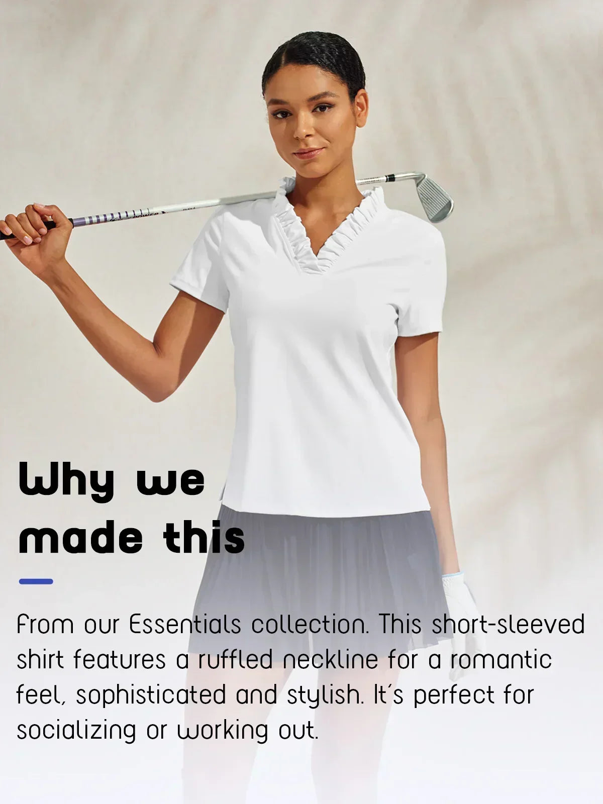 Acegolfs　タグ付き　ラッフルVネックポロトップ UPF50+ ベーシック以上のラッフルVネックポロトップ UPF50+ – Acegolfs