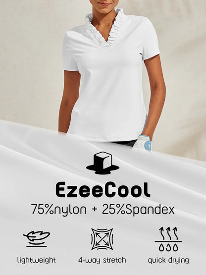 Mehr als nur ein Basic Rüschen V-Ausschnitt Polo Top UPF50+