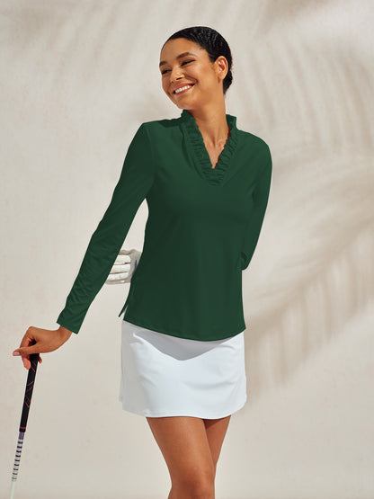 More Than Basic Polo Top con Cuello en V y Volantes UPF50+