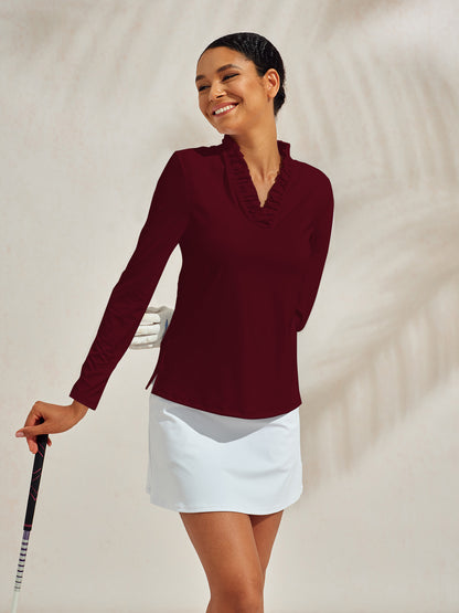 More Than Basic Polo Top con Volantes y Cuello en V UPF50+