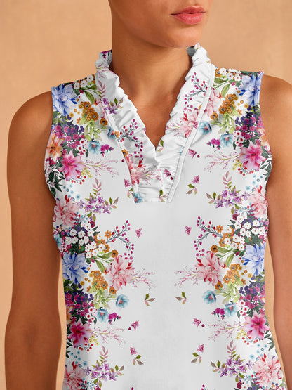 Botanical Energy Ruffle V-Neck Tank Top UPF50+