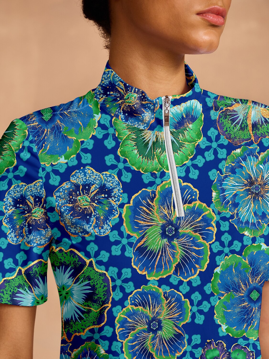 Hyped-up Tropical Golf Shirt Quarterzip UPF50+