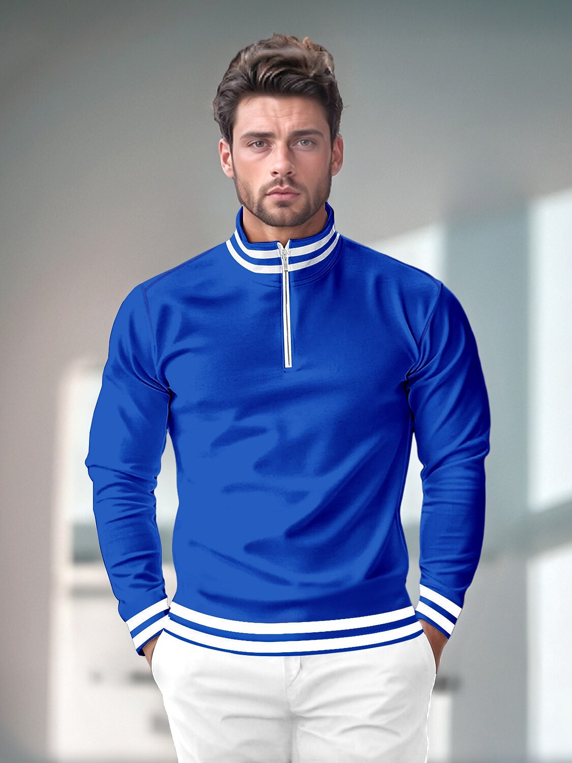 Speels nautisch heren golfshirt met kwart rits UPF50+