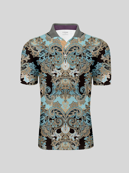 Mystical Boho Men's Ribbed Collar Polo Top UPF50+