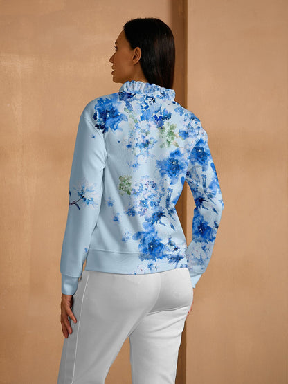 Botanical Energy Long Sleeve Ruffle V-Neck Sweatshirt