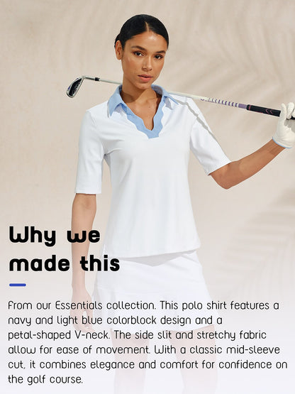 More Than Basic Half Sleeve Curve V-Neck Polo Top UPF50+