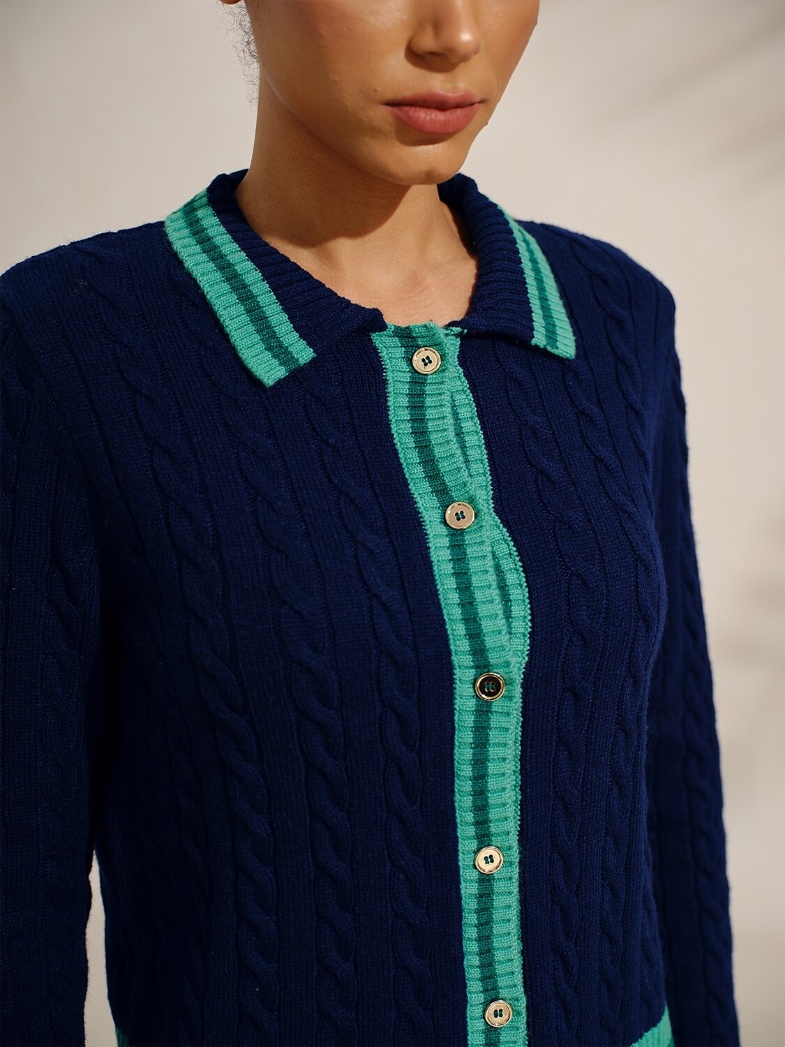 Navycore Colorblock Cable Knit Cardigan