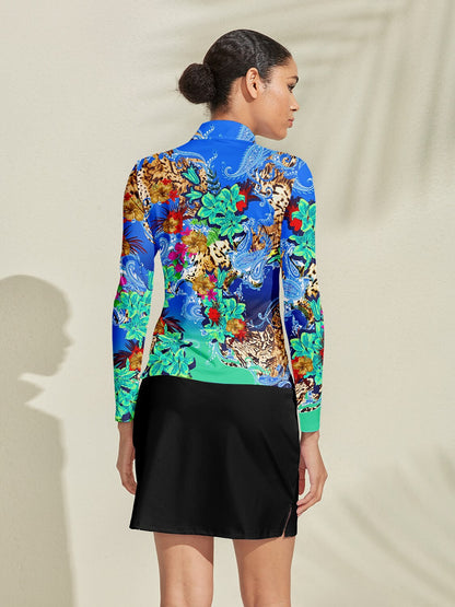 Hyped-up トロピカル ゴルフシャツ クォータージップ UPF50+