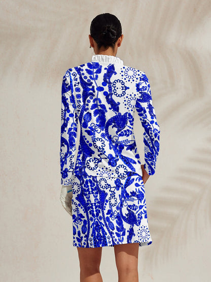 Pretty Feminine Ruffle V-Neck Silky Polo Top UPF50+