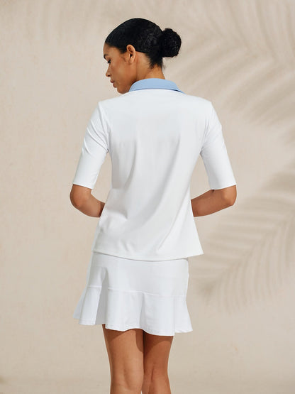 More Than Basic Half Sleeve Curve V-Neck Polo Top UPF50+