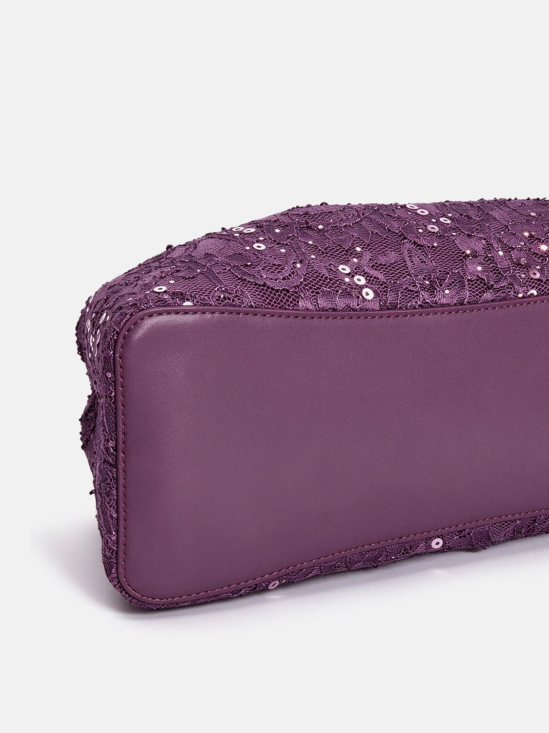 Borsa a mano Plum Shimmer con paillettes e pizzo