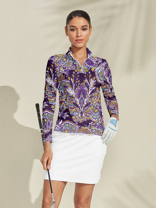Elegante polo da golf femminile con mezza zip UPF50+
