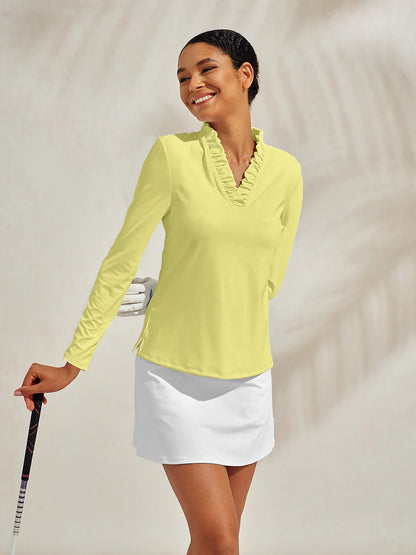 More Than Basic Ruffle V-Neck Polo Top UPF50+