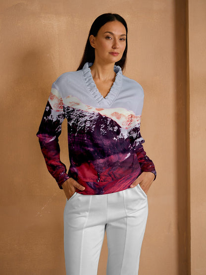 Inked Skins Long Sleeve Ruffle V-Neck Sweatshirt