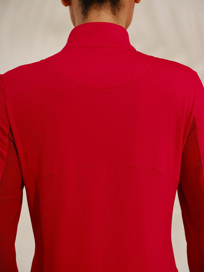 Maglia Premium a Maniche Lunghe con Collo Alto, Cerniera a Quarto, Tessuto a Rete, Protezione UPF50+