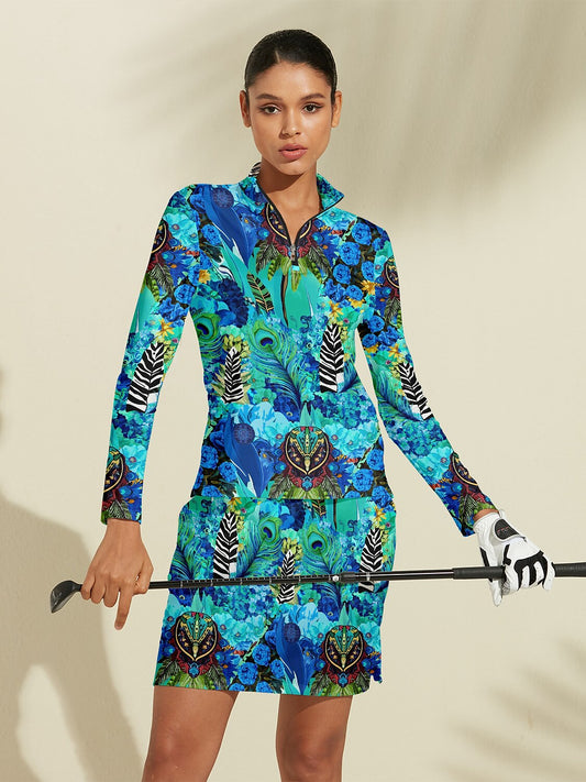 Hyped-up Tropical  Silky Golf Shirt Quarterzip UPF50+