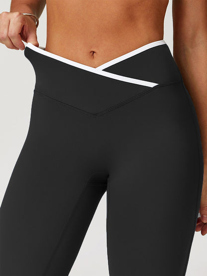 More Than Basic Crossover Waist 40 Inch Trimmed Flared Pants