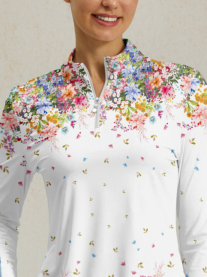 Botanical Energy Silky Ruffle Golf Shirt Quarterzip UPF50+